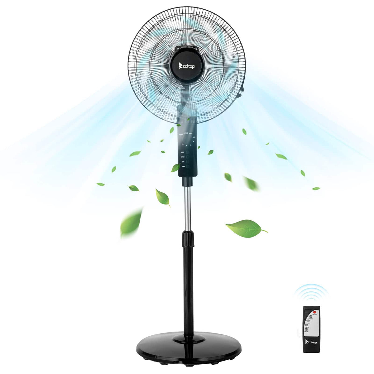 Winado - 16-Inch 120° Oscillating Pedestal Fan–3-Speeds High-Velocity, Adjustable Height & Tilt Floor Standing Cooling Fan Remote - Black