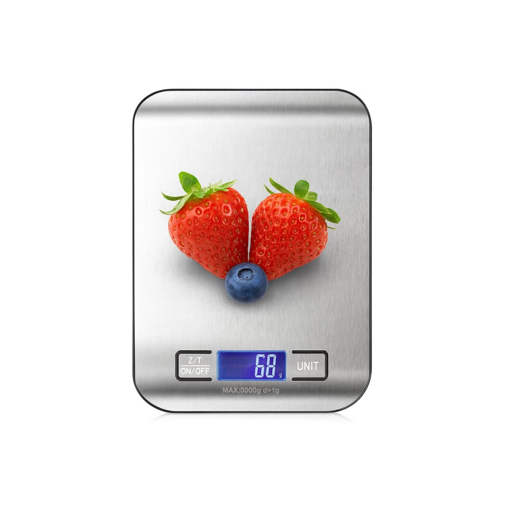 Garnen - Food Scale Digital Kitchen Scale, 1g-5kg Food Scales for Kitchen in Grams Ounces Stainless Steel for Food Baking Cooking - Silver