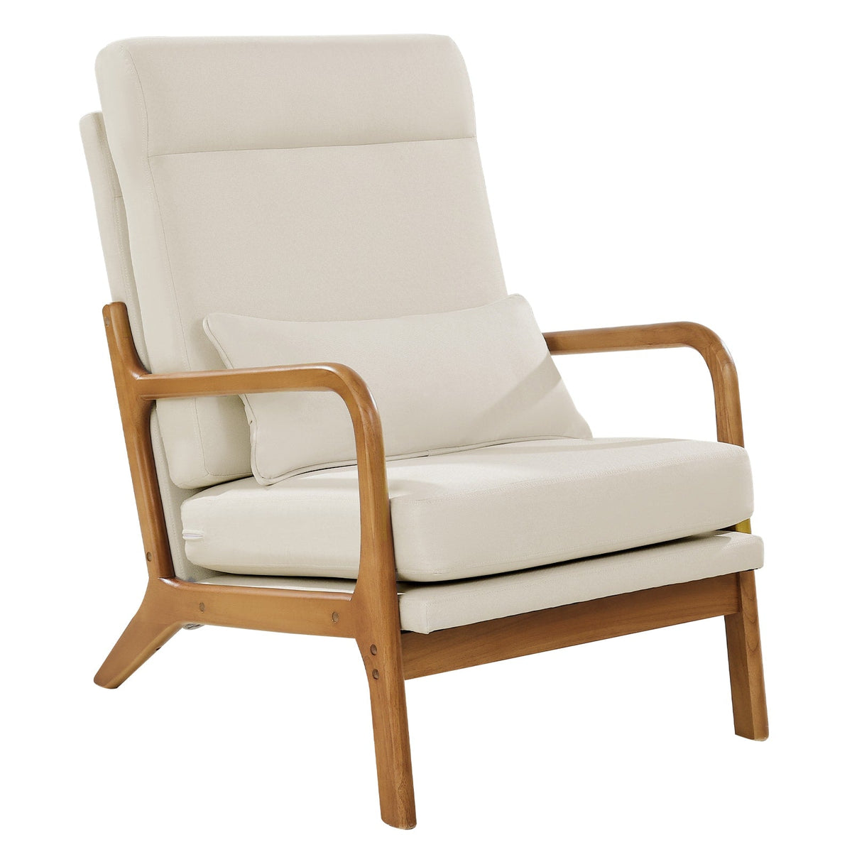 VEVOR - Accent Chair, High Back Mid Century Modern Armchair with Solid Wood Frame and Non-Slip Legs, Upholstered Leisure Chair - Brown + Beige