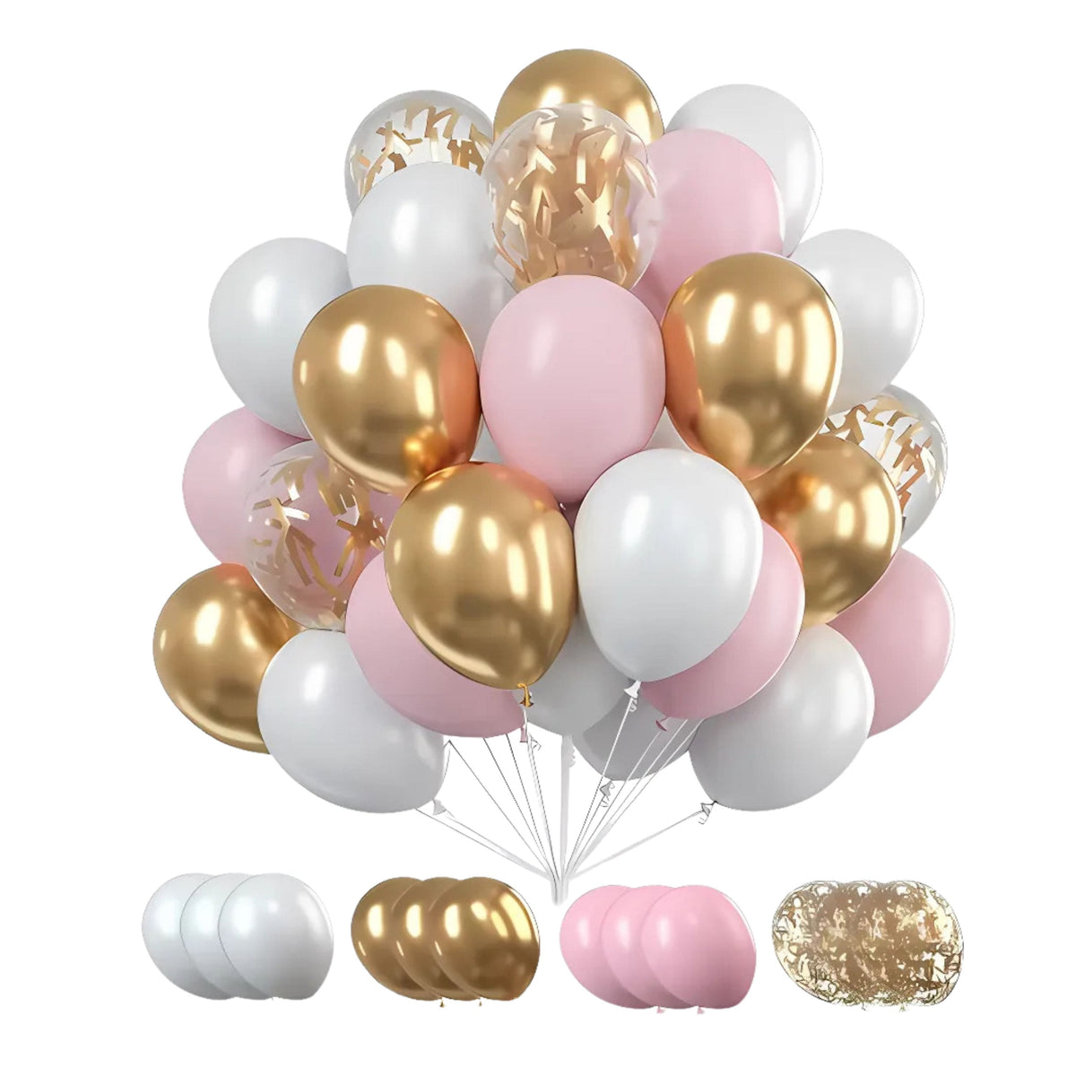 Kitcheniva - 30-Pack White, Gold, & Pink Party Balloon Set – Birthday, Wedding, Baby Shower, Graduation, Anniversary Decorations - white gold and pink