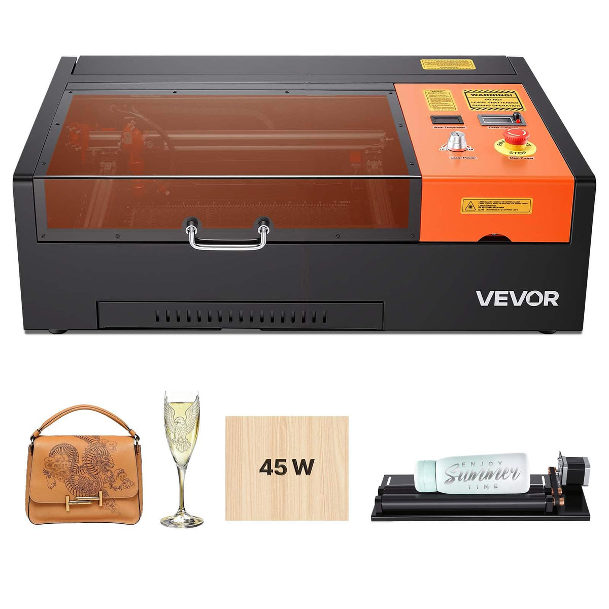 VEVOR - 45W CO2 Laser Engraver, 12 x 8 in, Desktop CO2 Laser Engraver Cutter Machine with Rotary Axis, Air Assist