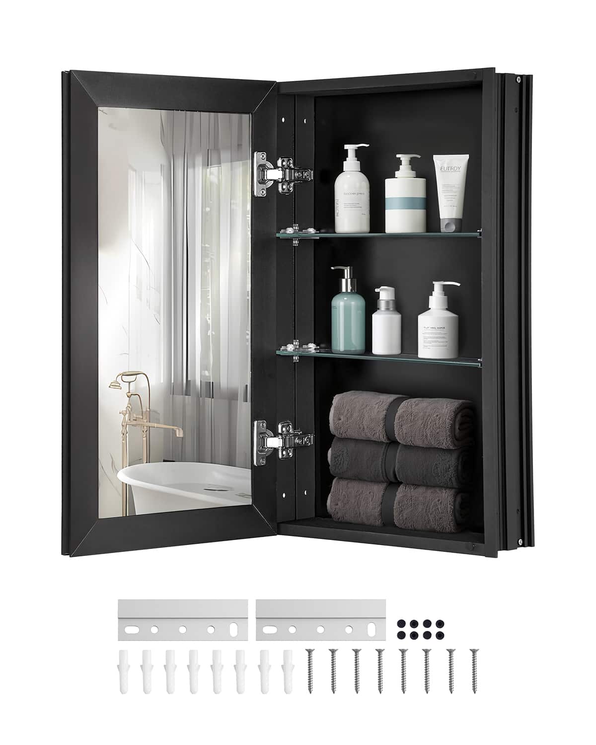 VEVOR - Medicine Cabinet, 14 x 24 inches, Medicine Cabinet for Bathroom with Mirror, Aluminum Frame Bathroom Wall Cabinet - Black