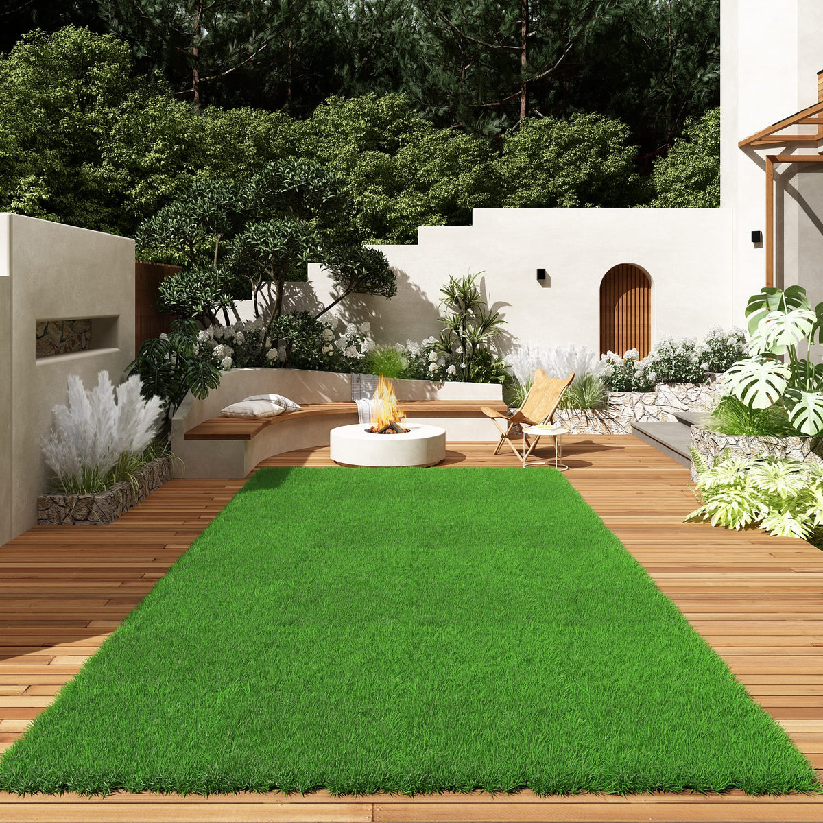 Famapy - Indoor Outdoor Fake Lawn Mat for Balcony Artificial Grass Turf Rug Patio, Pets & Kids, Waterproof, Fire-Resistant - Green