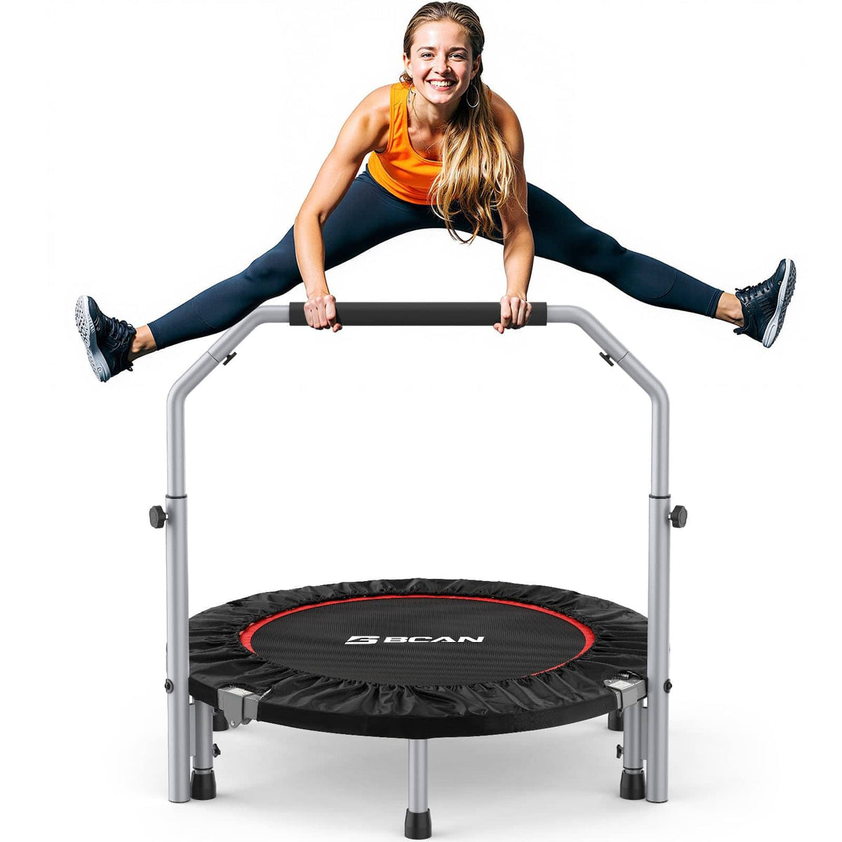 BCAN - SP2 40" Rebounder Trampoline Max Load 330lbs, Fitness Rebounder with Adjustable Foam Handle - Black
