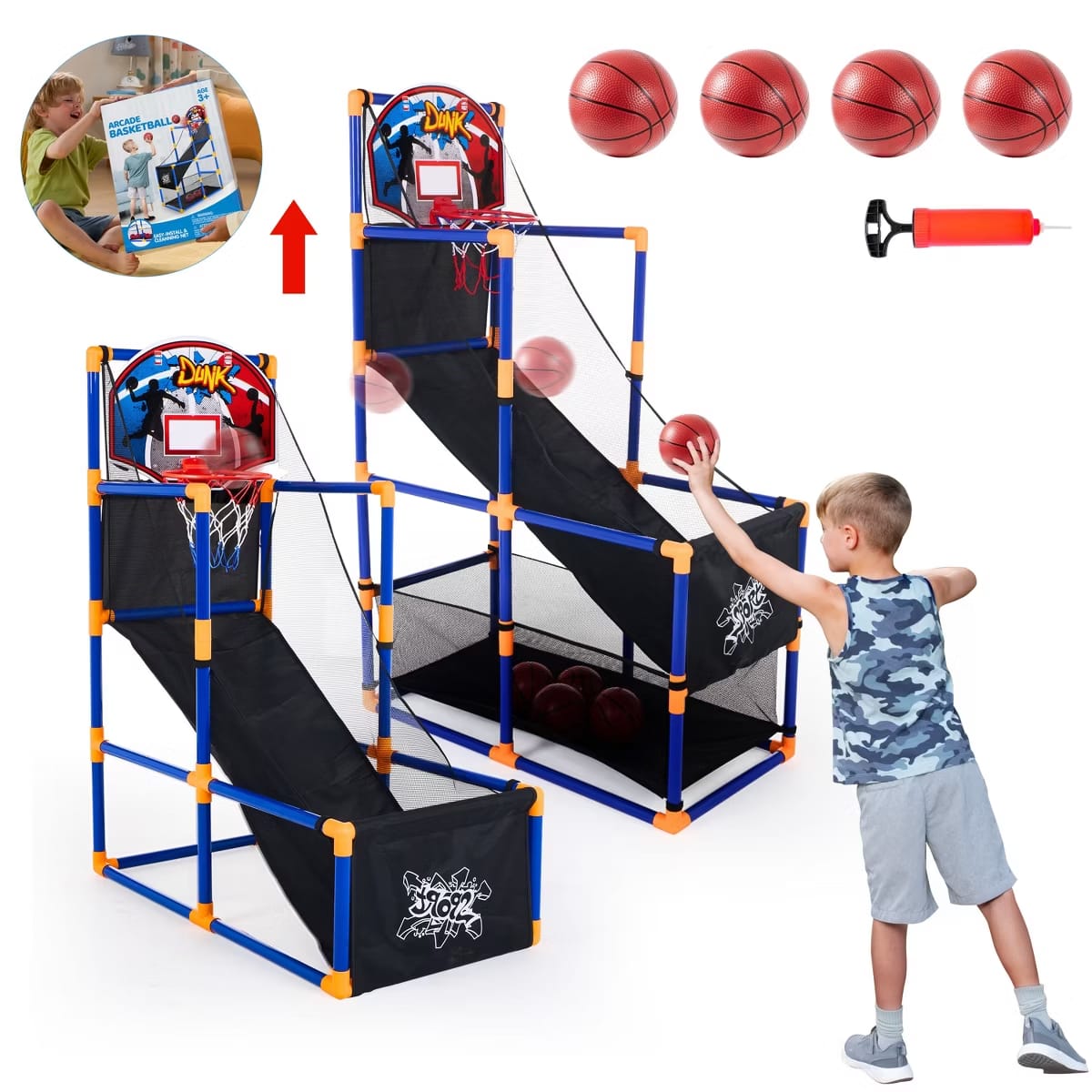Joyfy - Basketball Hoop, Arcade Basketball Game Set For Kids Ages 3-12 With 4 Balls Air Pump, Kids Toys Indoor Outdoor Sport Pla