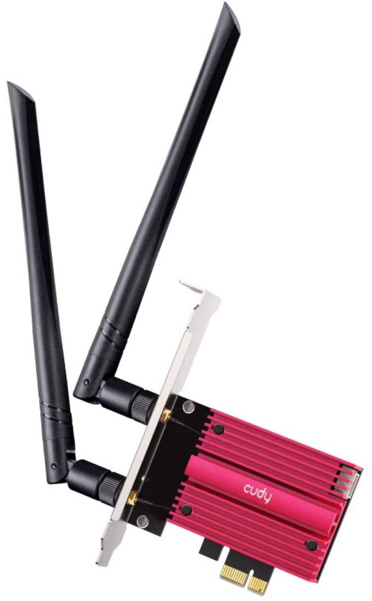 Cudy - AX5400 Wireless Wi-Fi 6E PCIe Card, Bluetooth 5.2/5/4.0, AX210, 802.11ax/ac/a/b/g/n, Windows 11,10 - black and red
