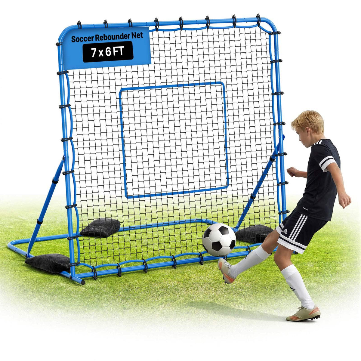 VEVOR - Soccer Rebounder Net, Quick-Switch Angle Soccer Goal Rebounder for Control, Passing Practice, Heavy-Duty Iron Frame - Blue + Black
