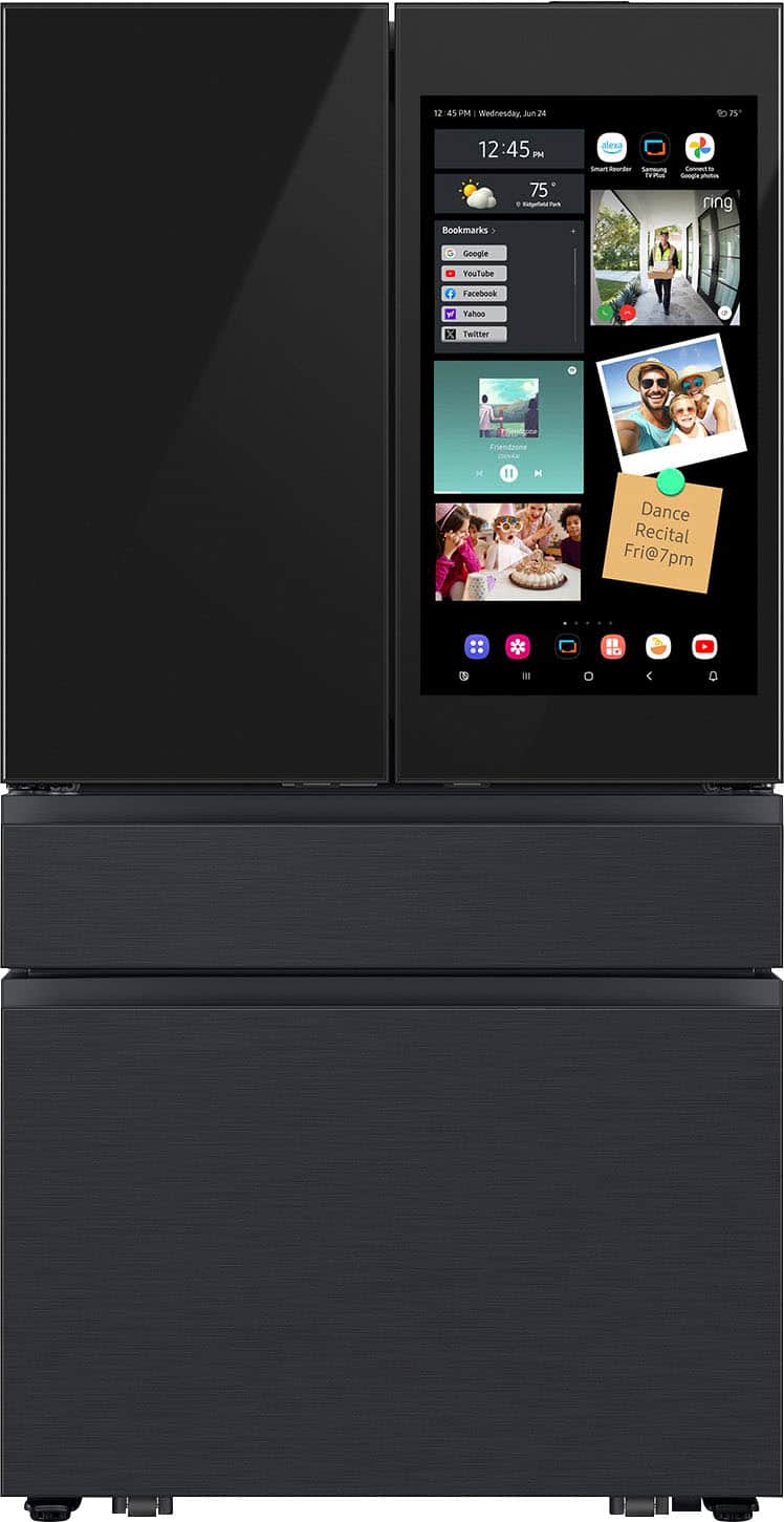 Samsung - Bespoke 23 cu. ft. Counter Depth 4-Door French Door Refrigerator with Family Hub 32" and AI Vision Inside - Charcoal Glass & Black/Charcoal