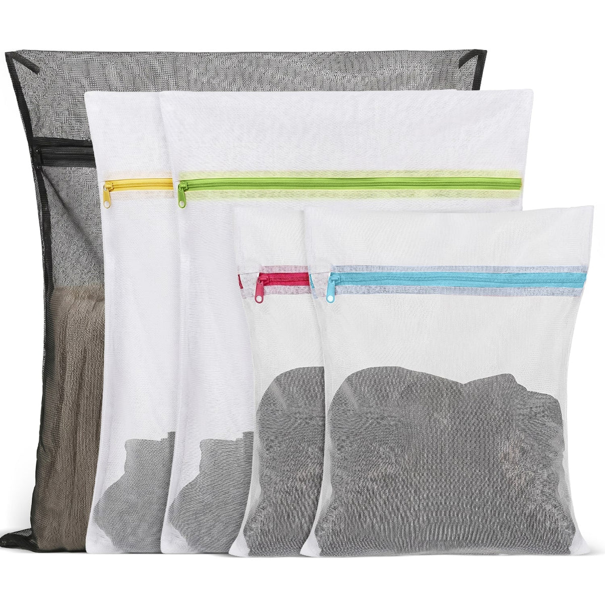 Garnen - 5pc Mesh Laundry Bags for Washing, Travel Laundry Bags Mesh Wash Bags, Mesh Laundry Bags for Delicates, Lingerie Bags - Black|White