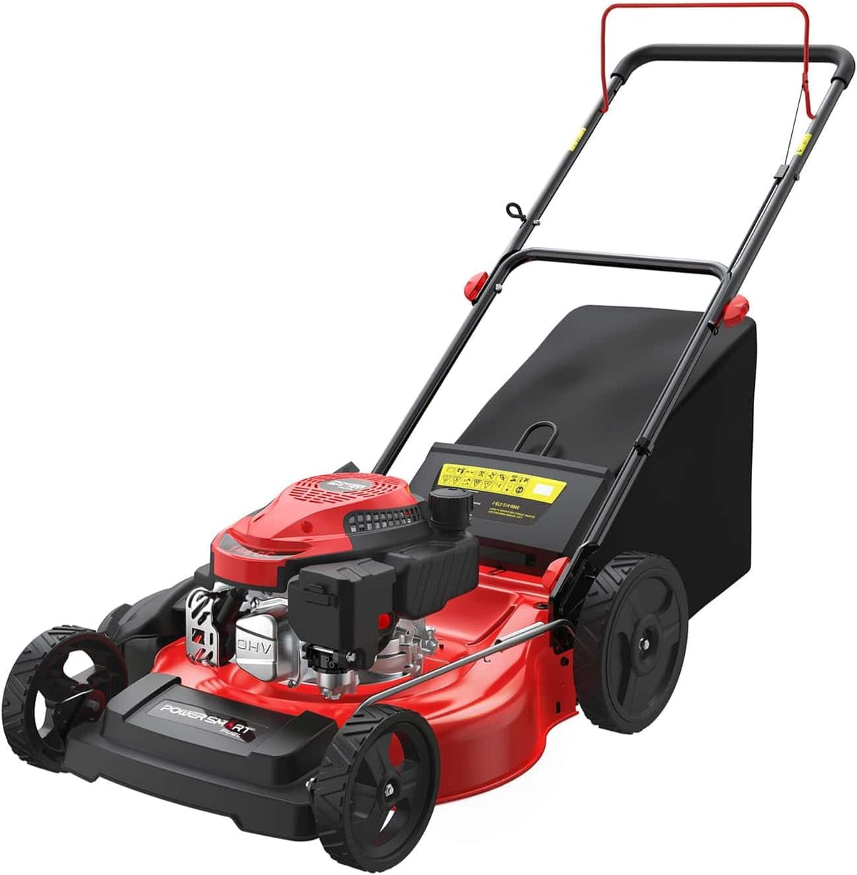 POWERSMART - 21" Gas Push Lawn Mower with 144cc 4-Cycle OHV Engine,3-in-1 with Mulching, Bagging & Side Discharge,6-Position Height - Red