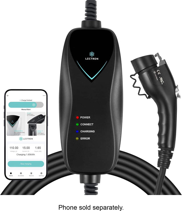 LECTRON  
CE LETRON  
Jin - Charge finished  
Manual Start  
FORTABL V  
Conbirs  
POWER CONNECT  
2000 PRO  
N  
EHARGING STATION  
C  
-  
POOTELI  
Conbrod  
CHARGING  
LECTRON  
ERROR  
110.00  
15.00  
1.65  
Voltage y Current  
N Por W  
Charging 1.65kWh  
Stop charging  
Iuma Sechedule  
Recond Seltings  
Phone sold separately.