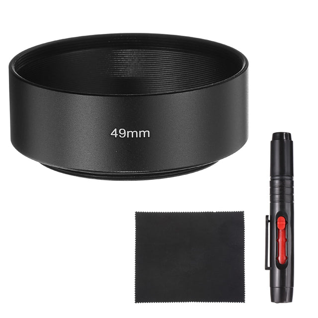 Front. Unique Bargains - Lens Hood Shade, 49mm Mid-focus Metal Camera Cap Shade with Cleaning Cloth & Pen - Black.