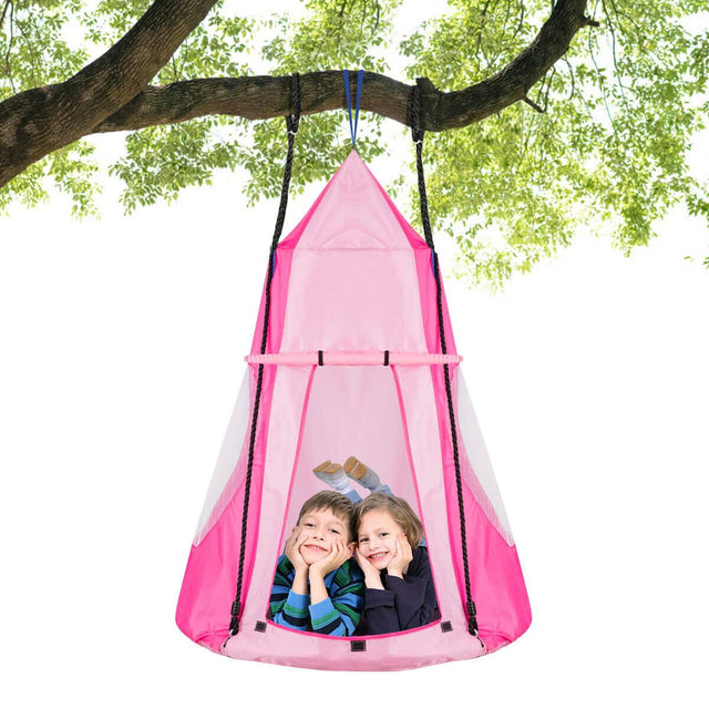 Front. Gymax - Gymax 40'' Kids Hanging Chair Swing Tent Set Hammock Nest Pod Seat Pink - Pink.