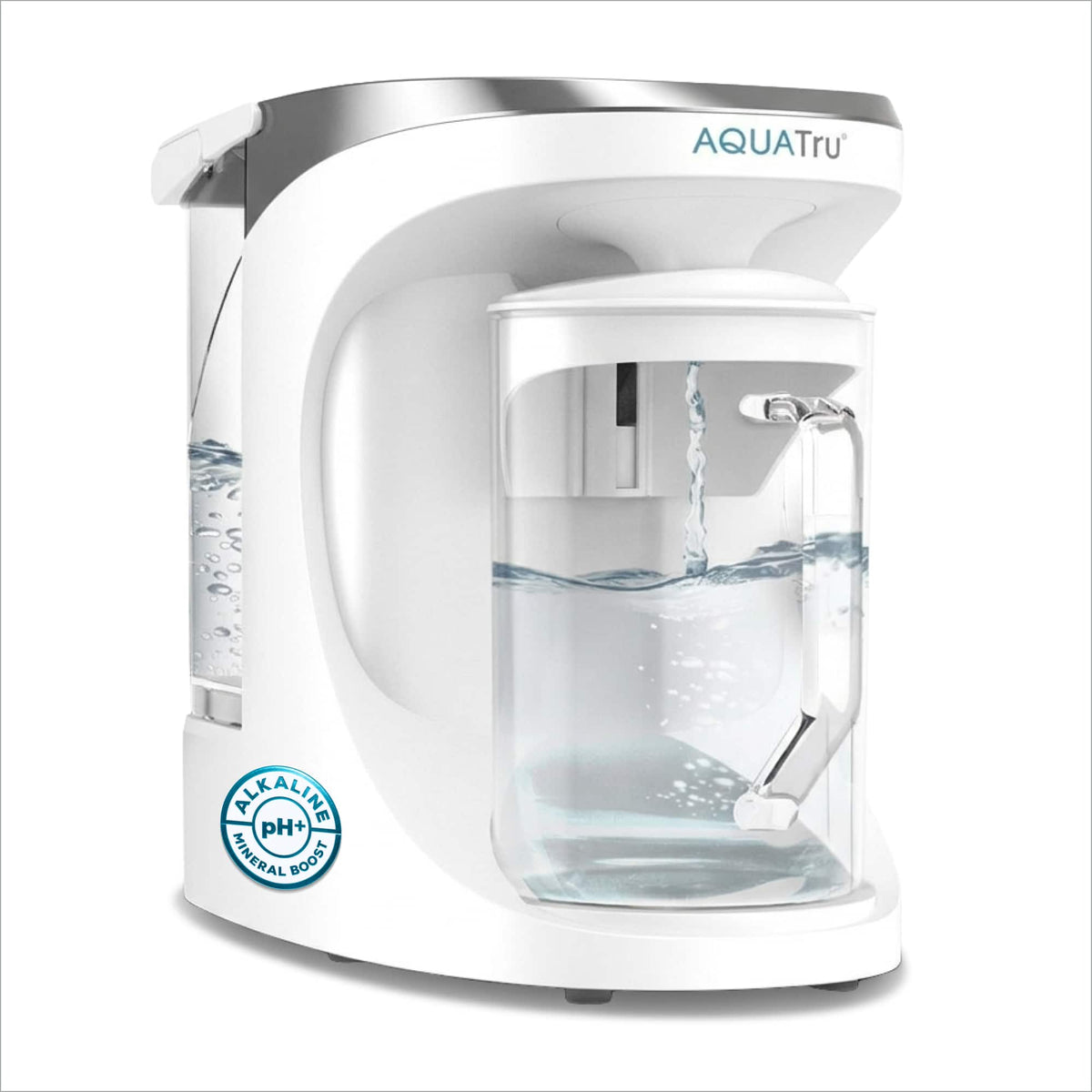 AquaTru - Carafe Alkaline Countertop Water Purifier Certified 4-Stage RO System Removes 84 Contaminants No Plumbing - White