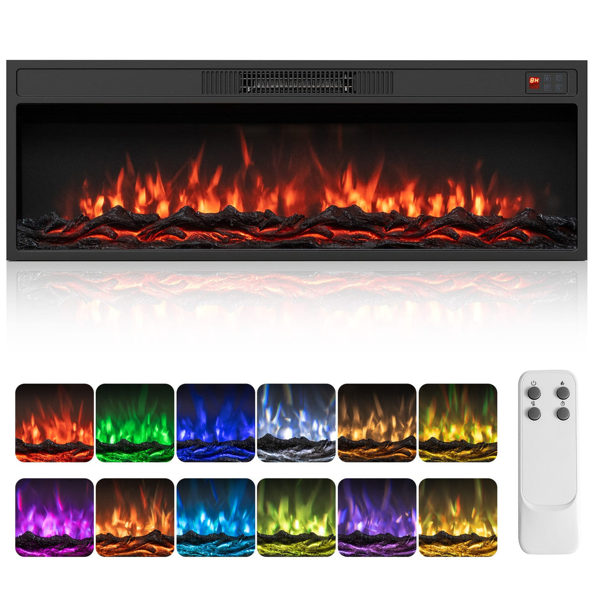 Costway - 40" Recessed Electric Fireplace Heater with Adjustable Flame Colors & Brightness - Black 40"
