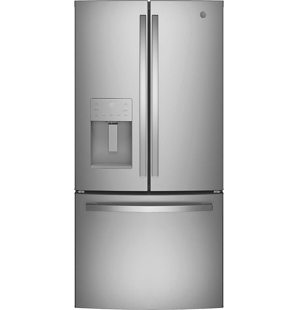 GE - 33 in. Wide 17.5 Cu. Ft. French Door Counter-Depth Refrigerator with Space Saving Ice Maker - Stainless Steel