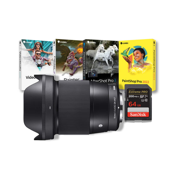 Sigma - 16mm f/1.4 Contemporary DC DN Prime Lens (Sony E) Bundle - Black