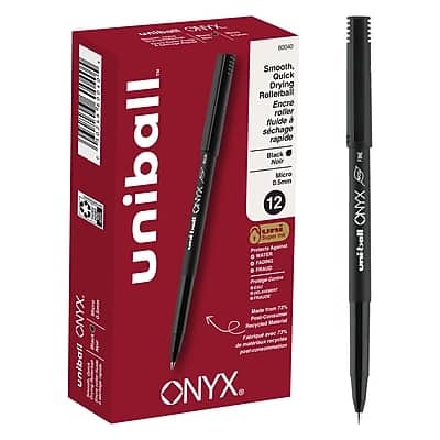 ONYX. uniball 60040 FOR C 60040 Smooth, Quick Drying Rollerball Encre roller fluide schage rapido Black Noir Micro uniball CNYX Protects FRAUO FADING uni 12 0.5mm Made ONYX.