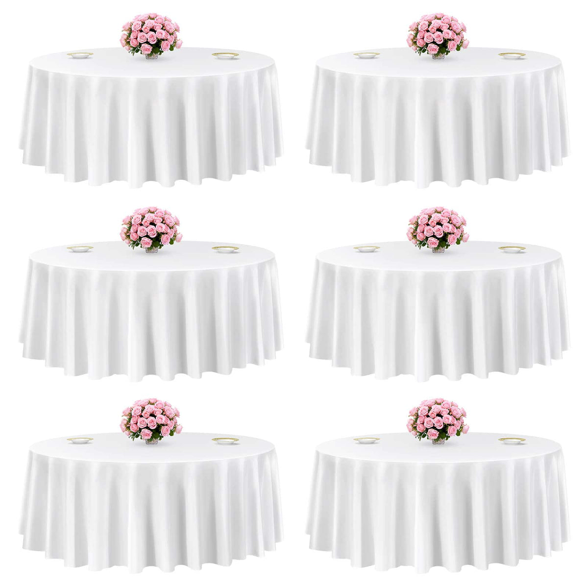 VEVOR - Round Tablecloths 6 Pack, 120 Inches in Diameter, Stain- & Wrinkle- Resistant, Machine Washable Table Clothes - White