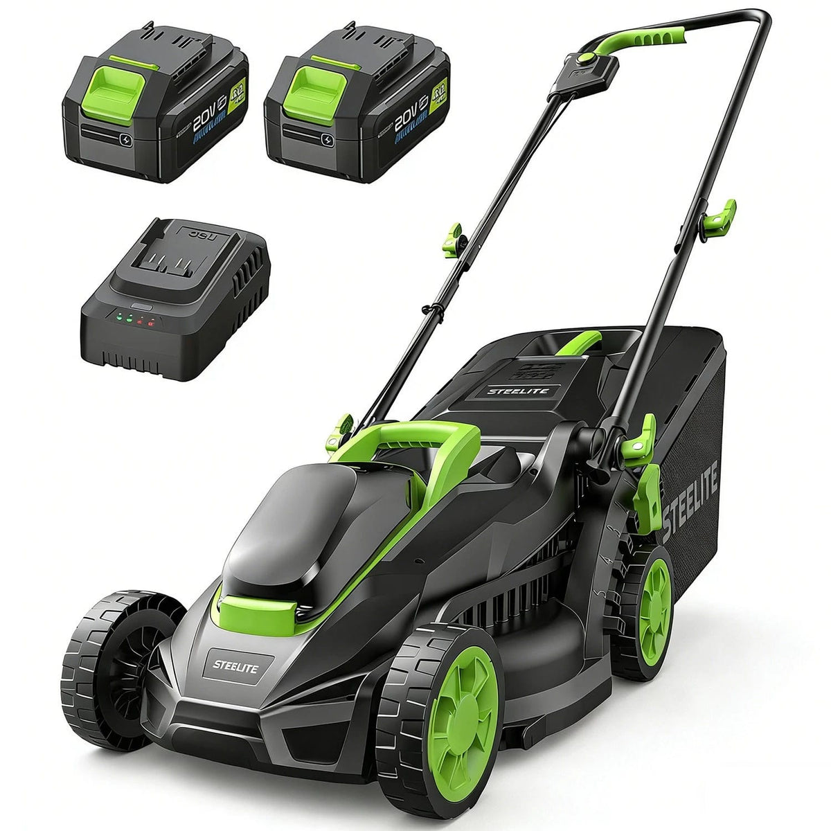 Steelite - 13-Inch 21V Cordless Electric Lawn Mower with Brushless Motor & 2 x 4.0Ah Battery