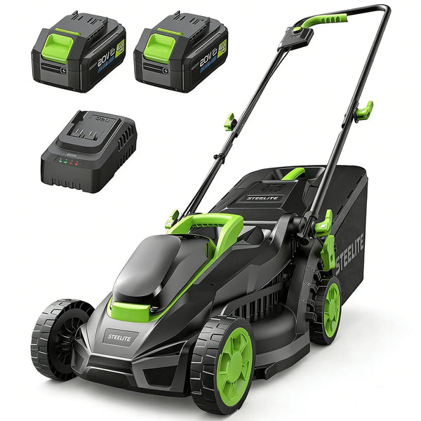 Steelite - 13-Inch 21V Cordless Electric Lawn Mower with Brushless Motor & 2 x 4.0Ah Battery