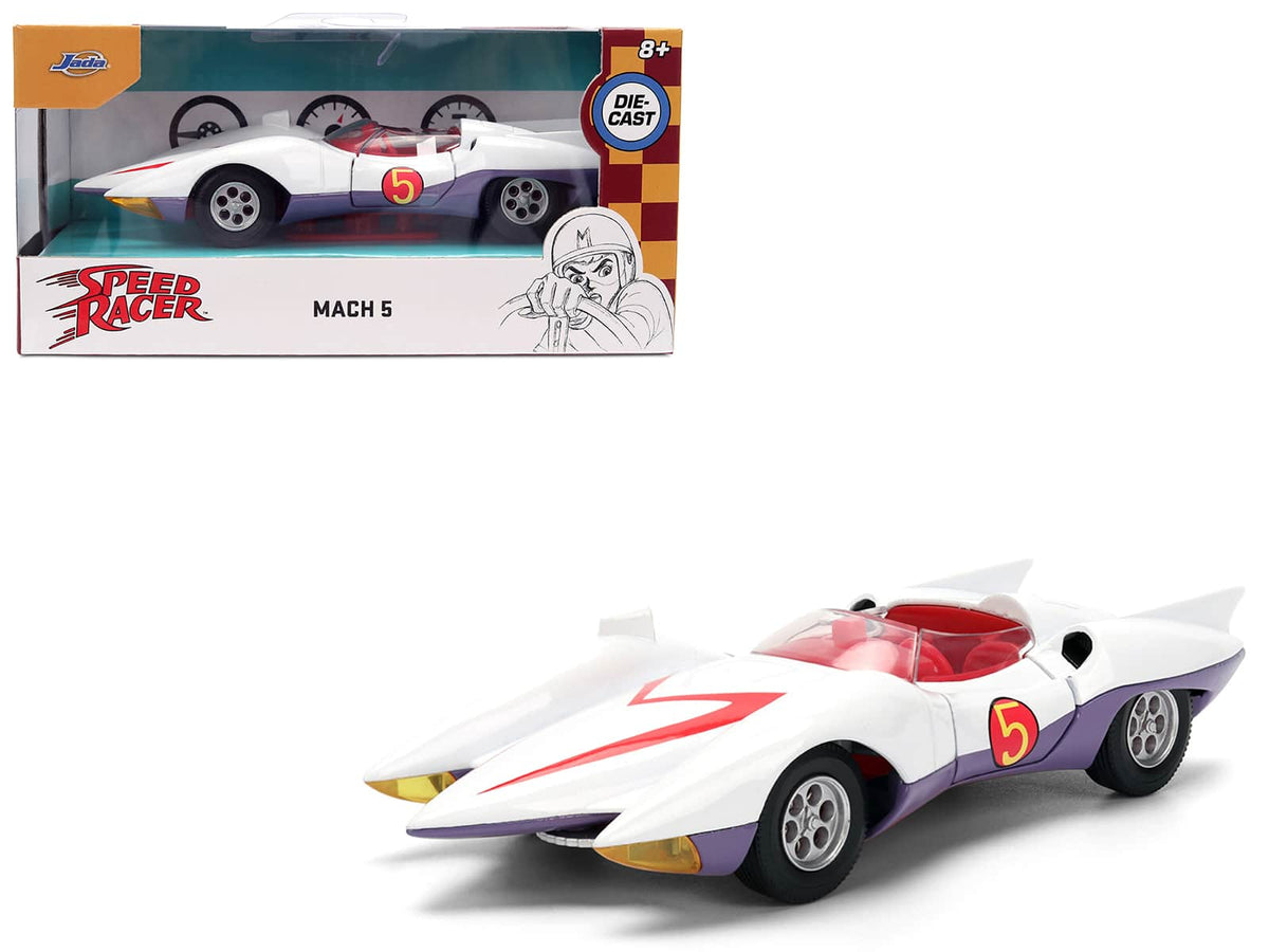 Mach 5 White with Red Stripes and Interior "Speed Racer" (1967) TV Series "Anime Hollywood Rides" 1/32 Model Car by Jada