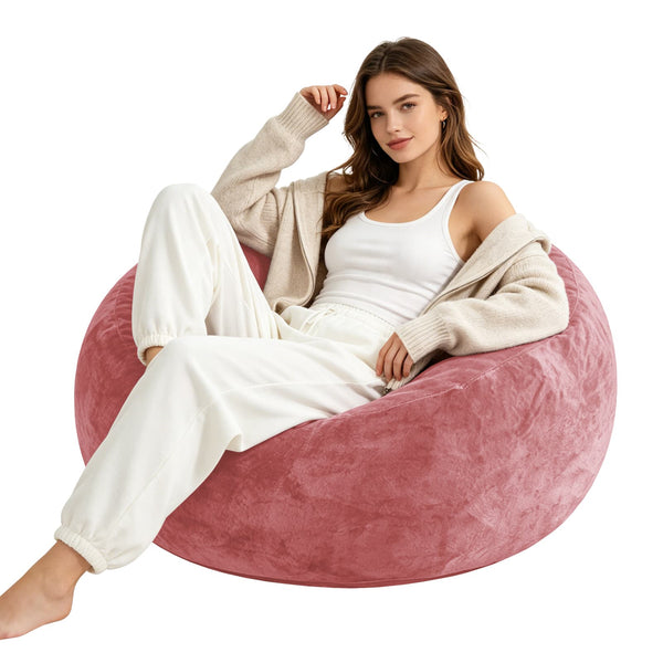 Anysun - 4FT Bean Bag Chair with Memory Foam Filling Soft Flannel Cover Round Sofa for Adults Teens Bedroom Living Room - Pink