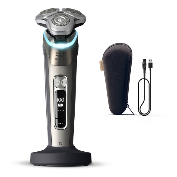 Philips Norelco - i9000 Prestige Rechargeable Wet & Dry Shaver with Charge Stand, Precision Trimmer and Premium Case - Chrome