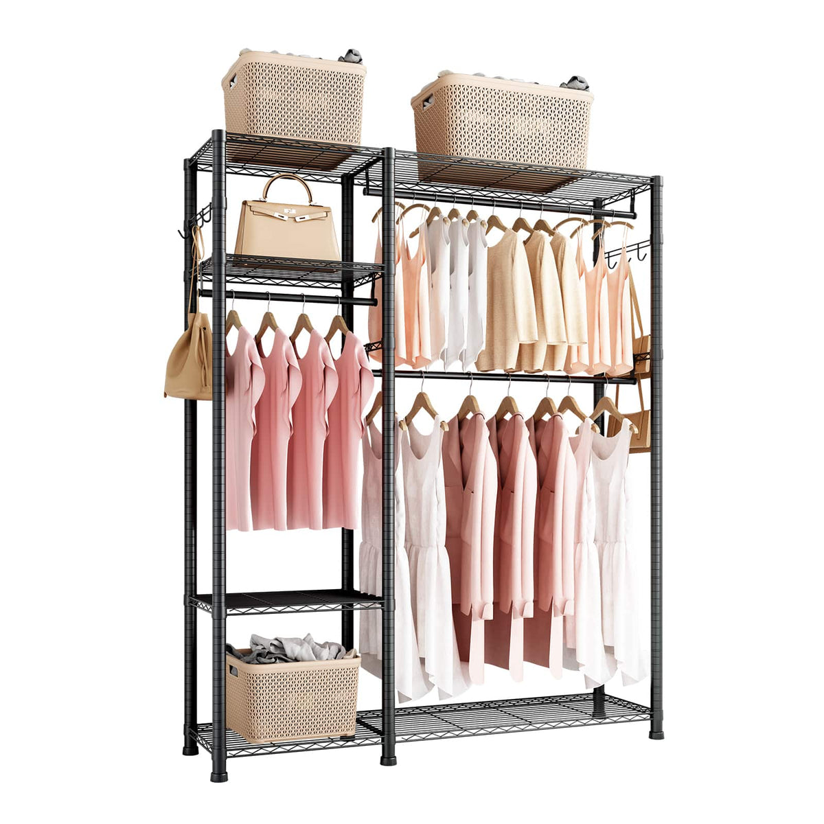 VEVOR - Clothing Garment Rack, Heavy Duty Clothes Rack, 6 Adjustable Tiers Clothes Racks with Steel Frame, 800 lbs Load Capacity - Black