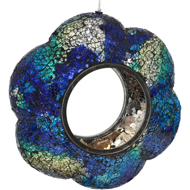 Front. Sunnydaze - Glass Fly-Through Hanging Bird Feeder - 10 in - Indigo Flower Mosaic.