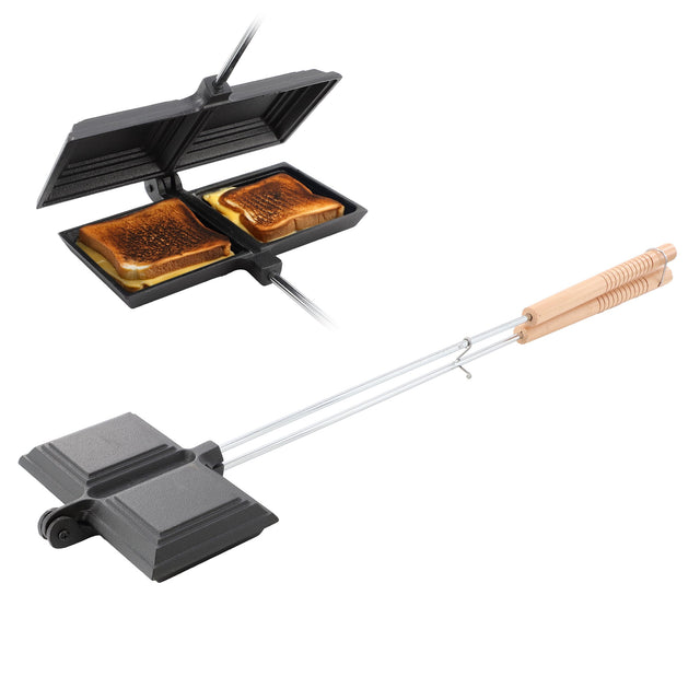 Front. Mega Chef - Megachef 8.26 Inch Cast Iron Pie Iron Outdoor/Camping Cookware with Long Handle - Black.