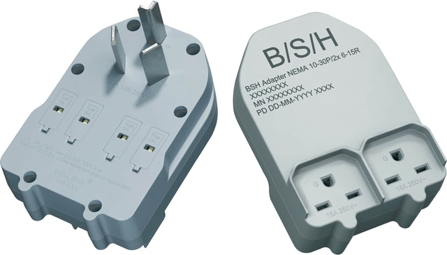 W 30A Y 125/250V  
Fuse 250V 6A  
Fuse 5A  
Fuse 15A  
Fuse 15A  

CAUTION: Use only with 250V fuse  
WELL avec un fusible 250V  

B/S/H  
NEMA 10-30P/2x 6-15R  
BSH Adapter NEMA 10-30P/2x 6-15R  
MN XXXX-MM-YYYY XXXXXX  
PD DD-MM-YYYY XXXXXX