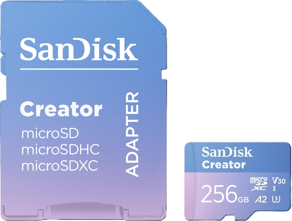 SANDISK - 256GB Creator microSD UHS-1 Memory Card with Adapter, Read Speeds up to 190MB/s, 3 Months of Adobe Lightroom Included