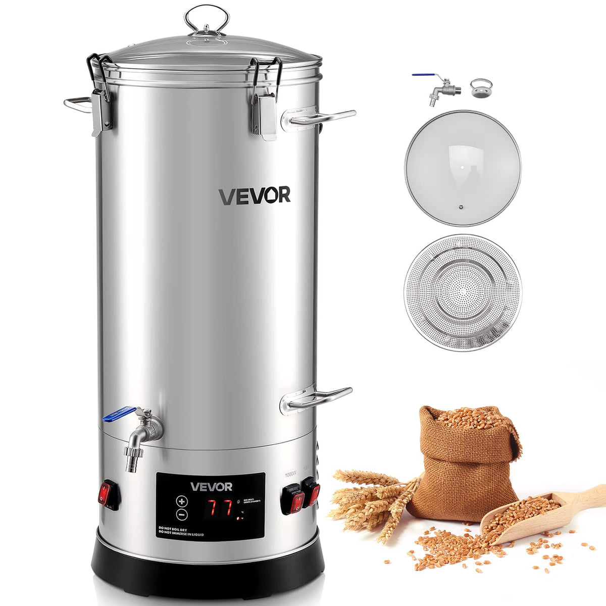 VEVOR - Beer Brewing Equipment, 8 Gal/30L 304 Stainless Steel Home Beer Brewer,1500W All-in-One Home Brewing Kit - Silver