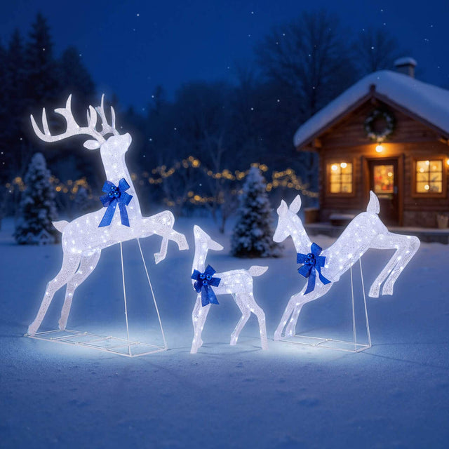 Front. Costway - Costway 3 PCS Lighted Christmas Reindeer Family Set Holiday Decoration with 255 Lights - White.