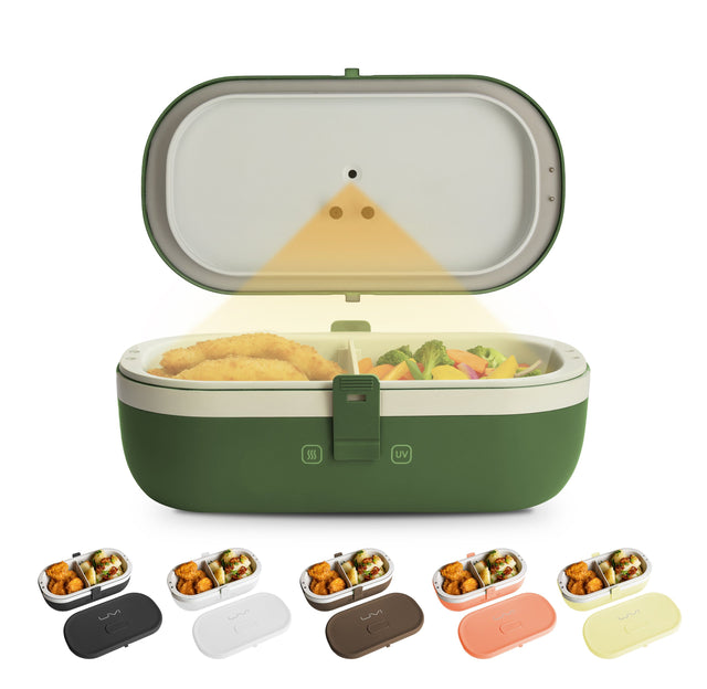 Front. UVI - UVI Plus Lunchbox – Portable Self-Heating Lunch Box with UV Sanitizer & USB-C Charging - Green Pea.