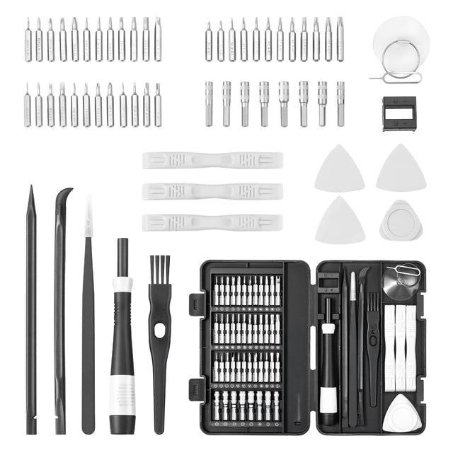 Front. VEVOR - Screwdriver Set, 59-Piece Small Precision Screwdriver Set with Phillips, Flat Head, Torx, Pentalobe Bits, Tweezer - Black+Grey+Transparent.