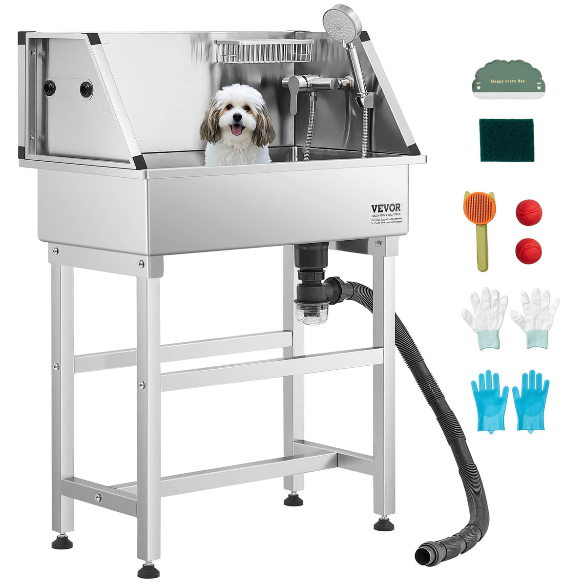VEVOR - Stainless Steel Dog Washing Station, 34 inch Pet Grooming Tub w/ Faucet & Showerhead & Soap Holder