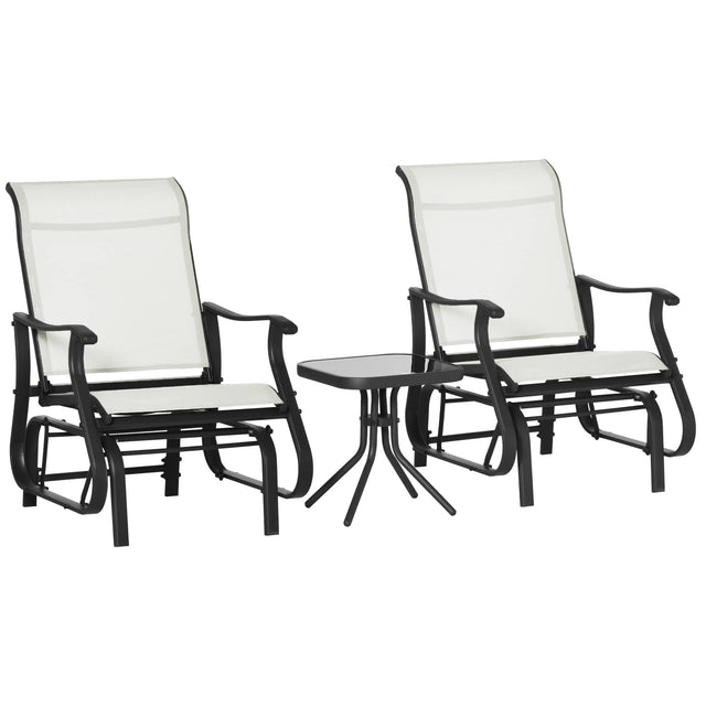 Front. Outsunny - Outdoor Gliders Set Bistro Set with Steel Frame, Tempered Glass Top Table for Patio, Garden, Backyard, Lawn - Cream White.