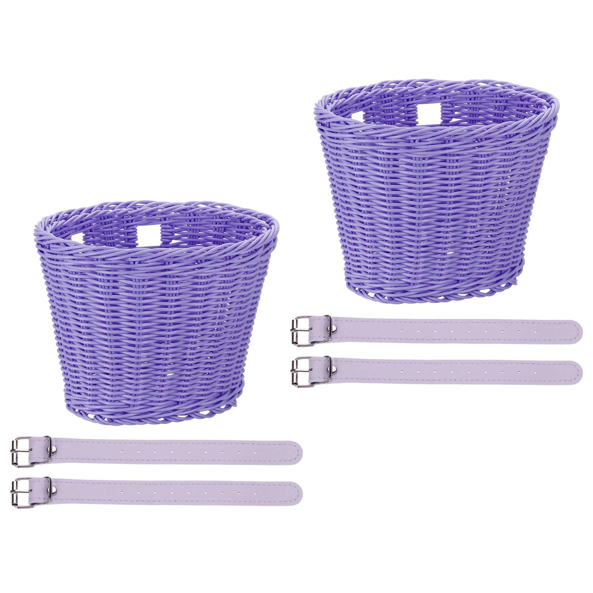 Unique Bargains - Bike Basket Front, Hand-Woven Bicycle Basket with Adjustable PU Belts, 2pcs - Fits Most Road Bikes, Bicycles/Scooters - Purple