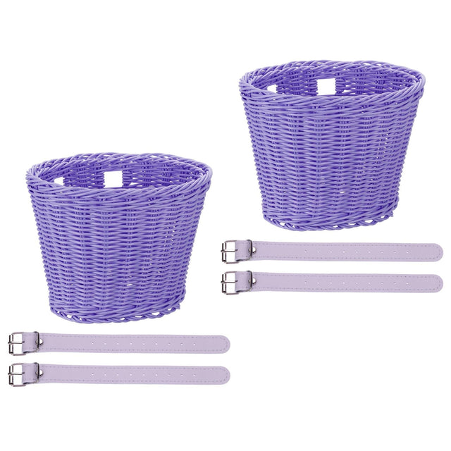 Front. Unique Bargains - Bike Basket Front, Hand-Woven Bicycle Basket with Adjustable PU Belts, 2pcs - Fits Most Road Bikes, Bicycles/Scooters - Purple.