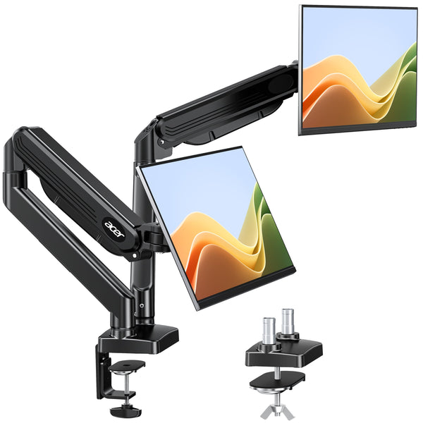 Acer - Dual Monitor Arm, Fully Adjustable Gas Spring Monitor Stand for 17–32″ Screens, Computer Desk Arm with VESA Mounts - Black