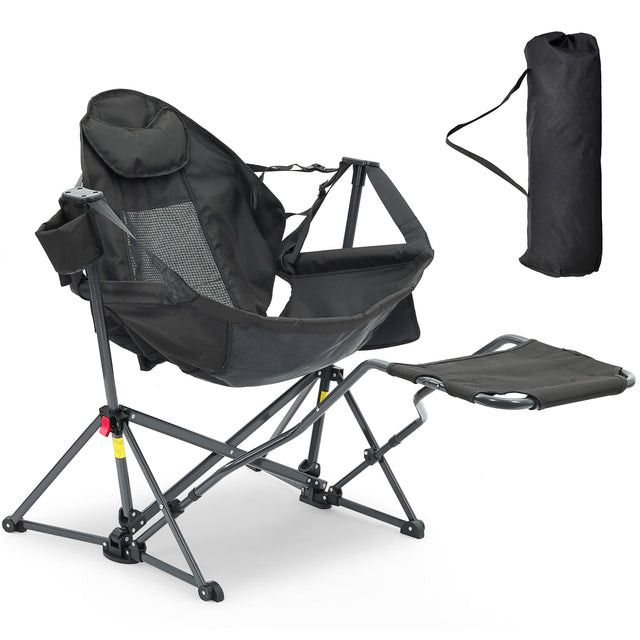 Front. Ainfox - Ainfox Hammock Camping Chair, Portable Heavy Duty Folding Swing Chair for Adults with Carrying Bag & Optional Footrest - Black-with Footrest.