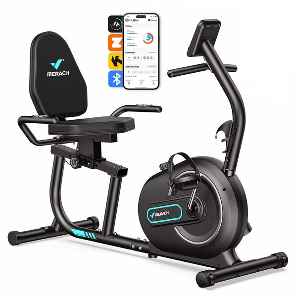 MERACH - Recumbent Exercise Bike for Seniors, 8-Level Magnetic Resistance, Heart Rate Monitor, 300 lbs - Black