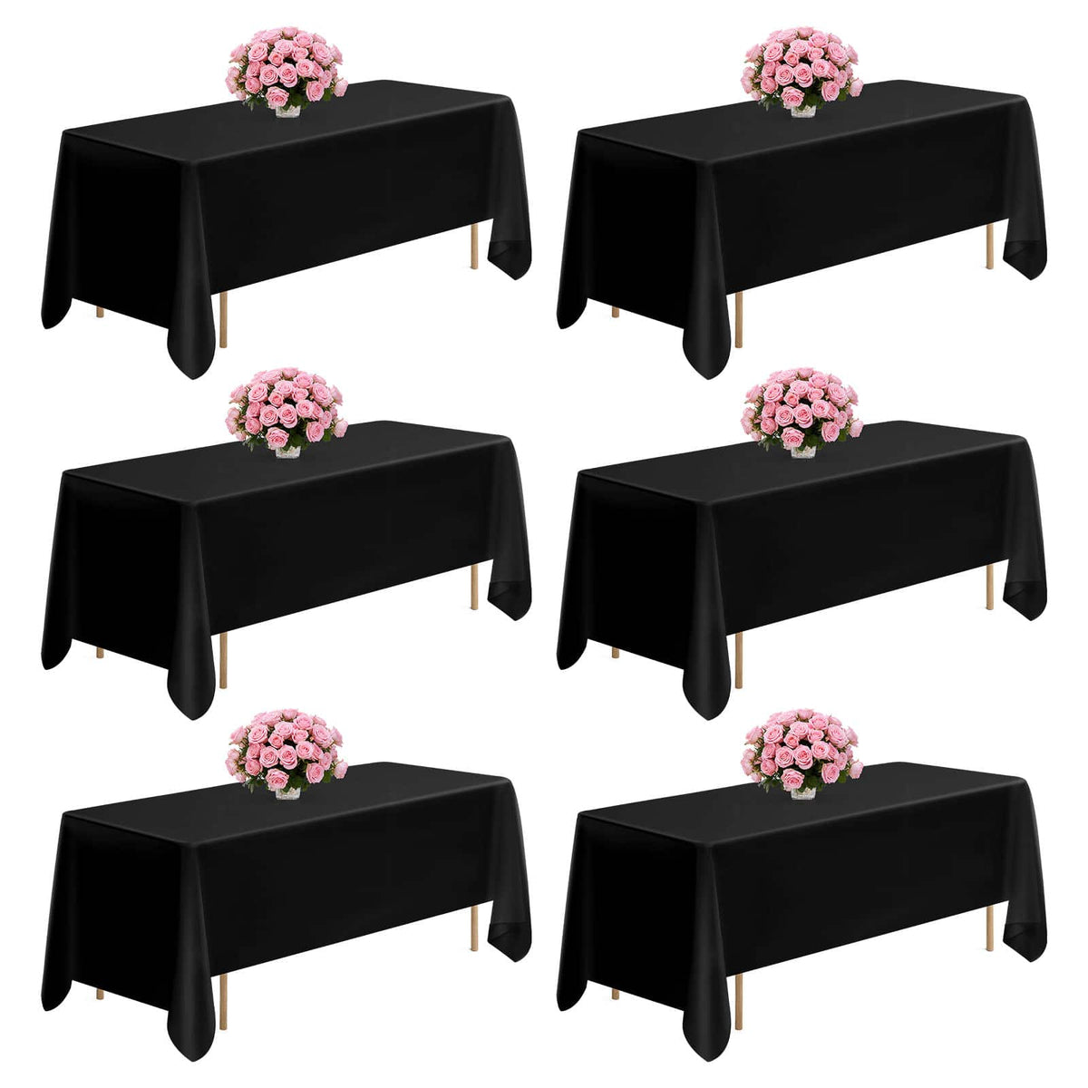 VEVOR - Tablecloths for Rectangle Tables, 6 Pack, 70 x 120 Inches, Reusable and Machine Washable Table Clothes - Black