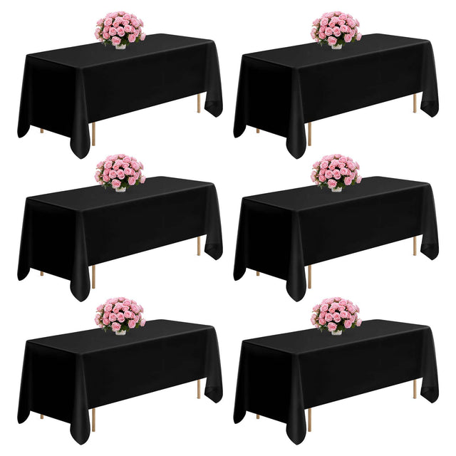Front. VEVOR - Black Tablecloths for Rectangle Tables, 6 Pack, 70 x 120 Inches, Reusable and Machine Washable Table Clothes - Black.
