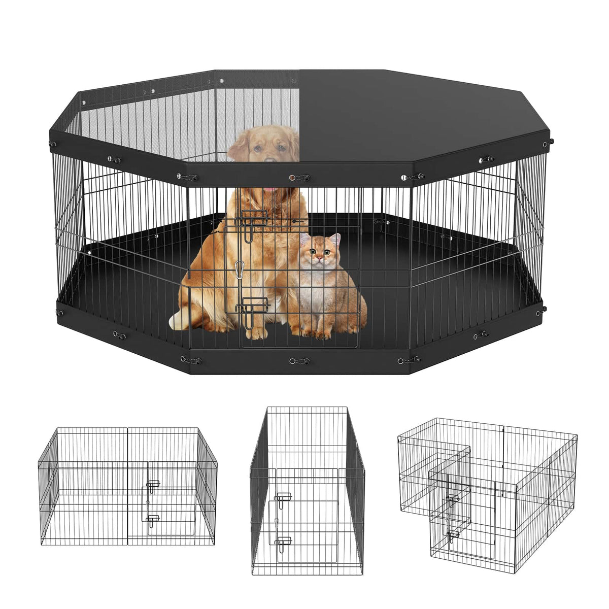 VEVOR - Dog Playpen, 8 Panels Foldable Metal Dog Exercise Pen with Top Cover and Bottom Pad, 24" H Pet Fence Puppy Crate Kennel