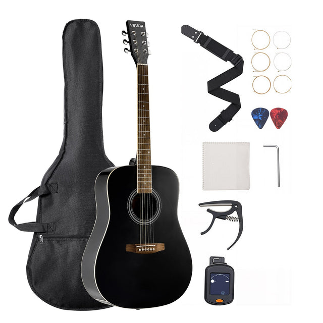 VEVOR

- Guitar
- Guitar Bag
- Guitar Strap
- Guitar Picks (2)
- Guitar Tuner
- Guitar Capo
- Guitar Cleaning Cloth
- Guitar Strings (6)
- Guitar Stand