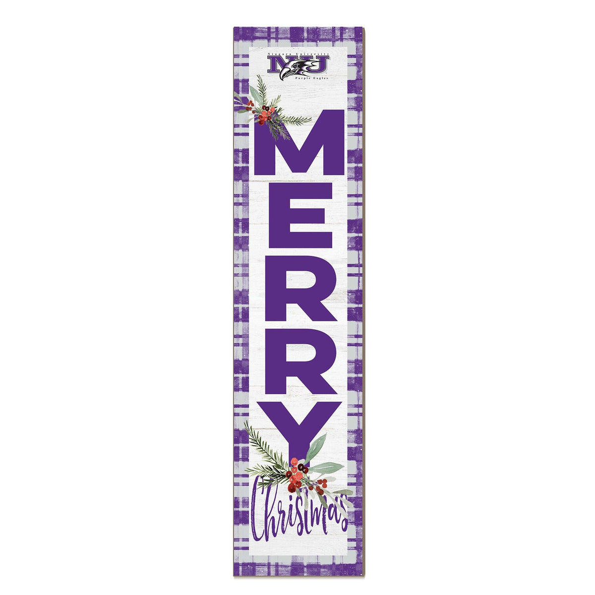 Jardine - Niagara Purple Eagles 12'' x 48'' Outdoor Merry Christmas Leaner - White