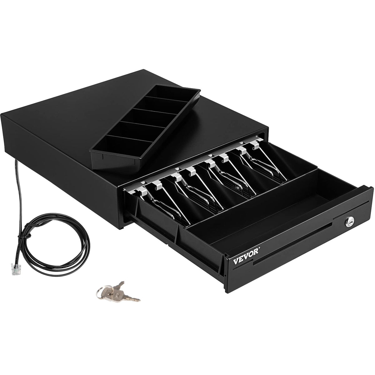 VEVOR - Cash Register Drawer, 13\" 12V, for POS System with 4 Bill 5 Coin Cash Tray,Removable Coin Compartment & 2 Keys Included - Black